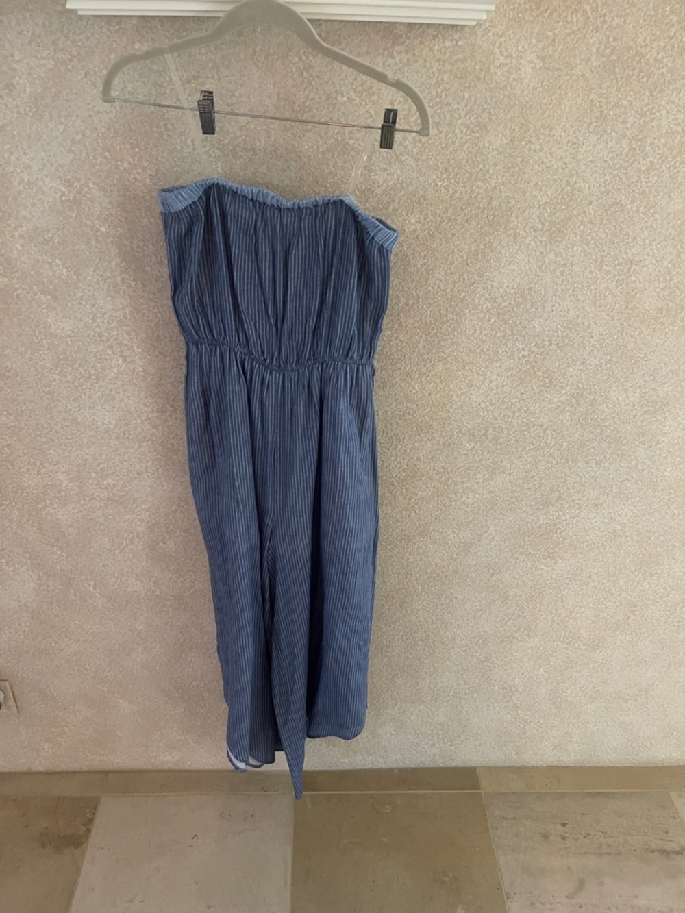 Strapless Blue Pinstripe Jumpsuit